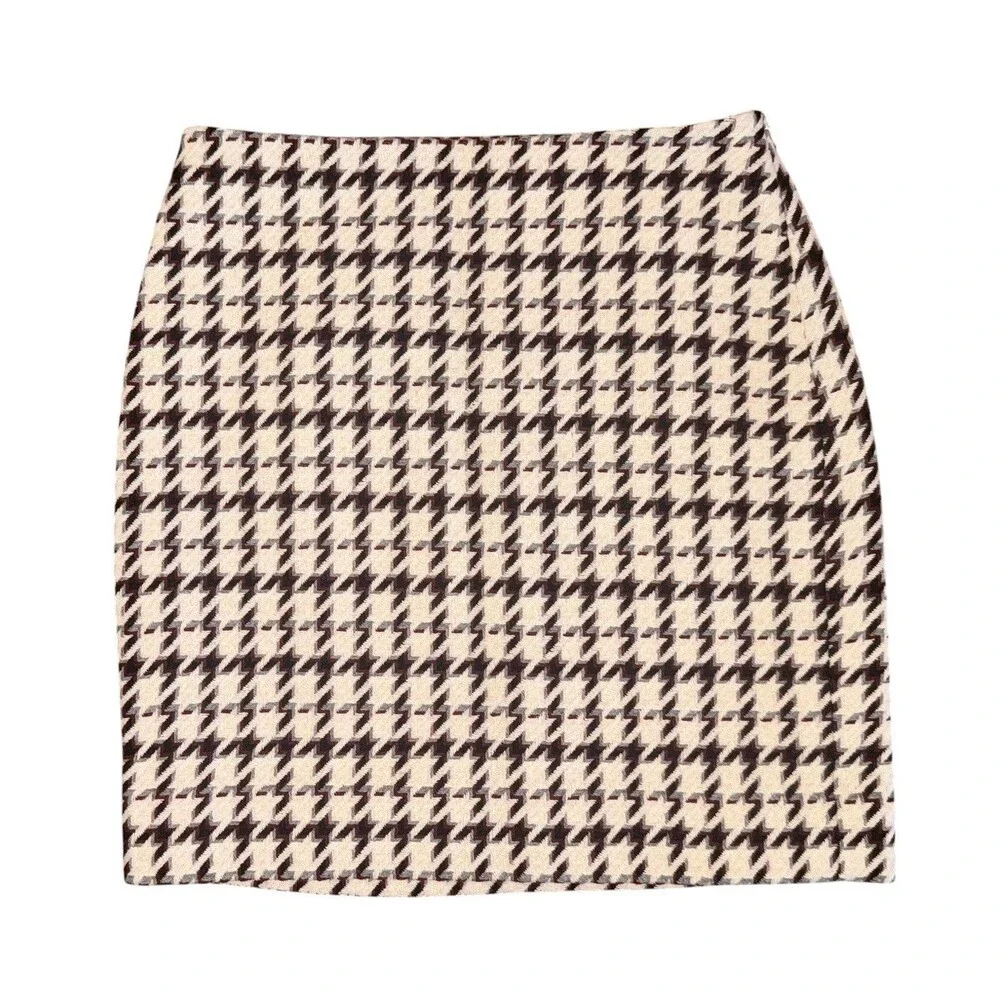 White House Black Market Houndstooth Wool Blend Lined Straight Skirt Size 2 EUC